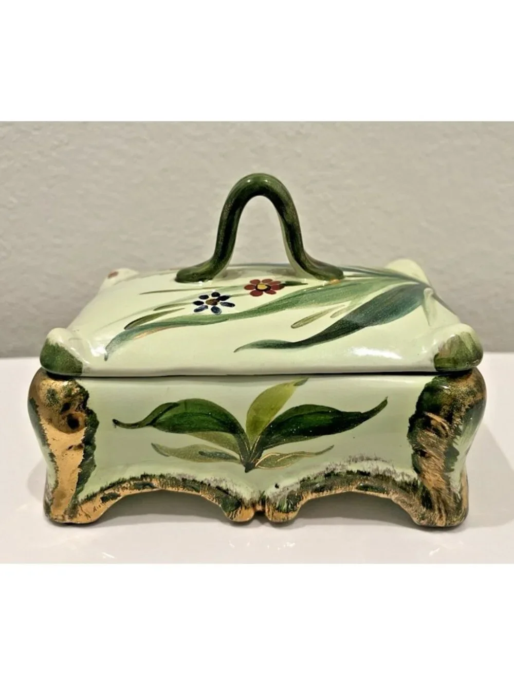Vtg Italian Hand Painted Footed Porcelain Trinket Vanity Box Numbered Victorian